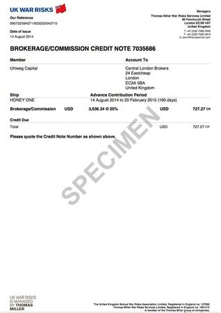 Brokerage/commission credit note