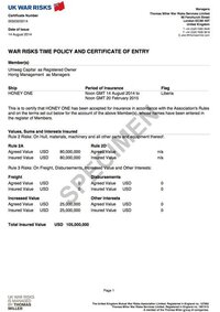 War Risks time policy and certificate of entry