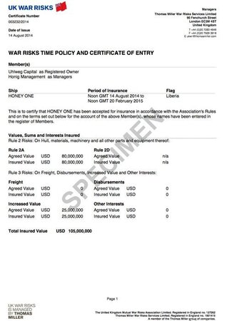 War Risks time policy and certificate of entry