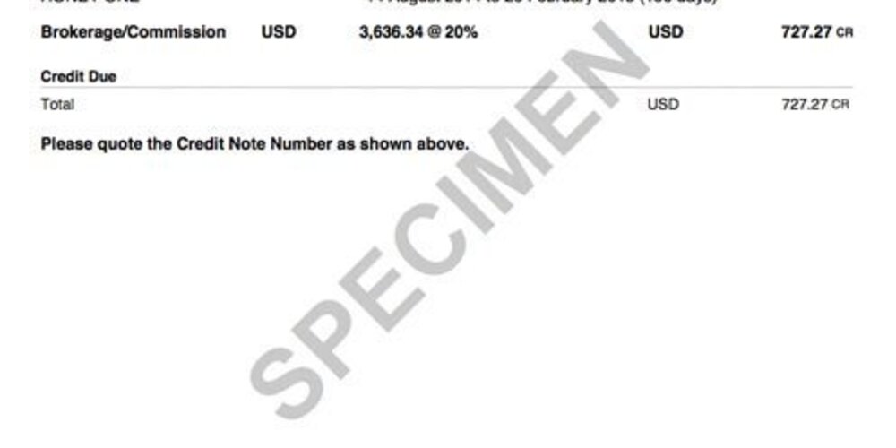 Brokerage/commission credit note