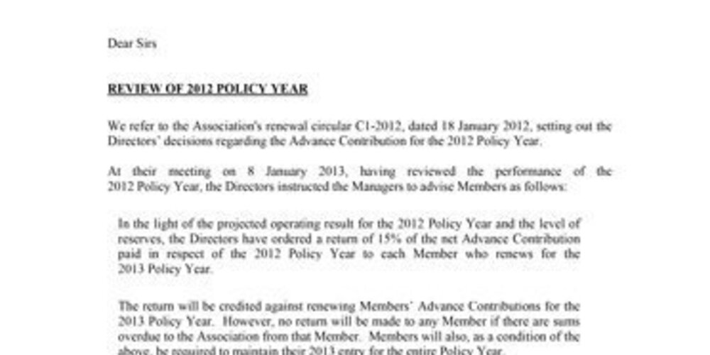 C2 2013 - Review of 2012 Policy Year